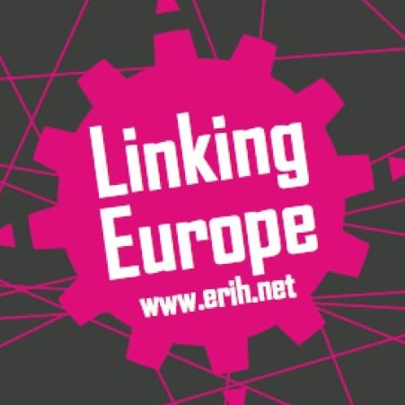 The LE logo, consisting of the ERIH gear in pink with the inscription "LINKING EUROPE"